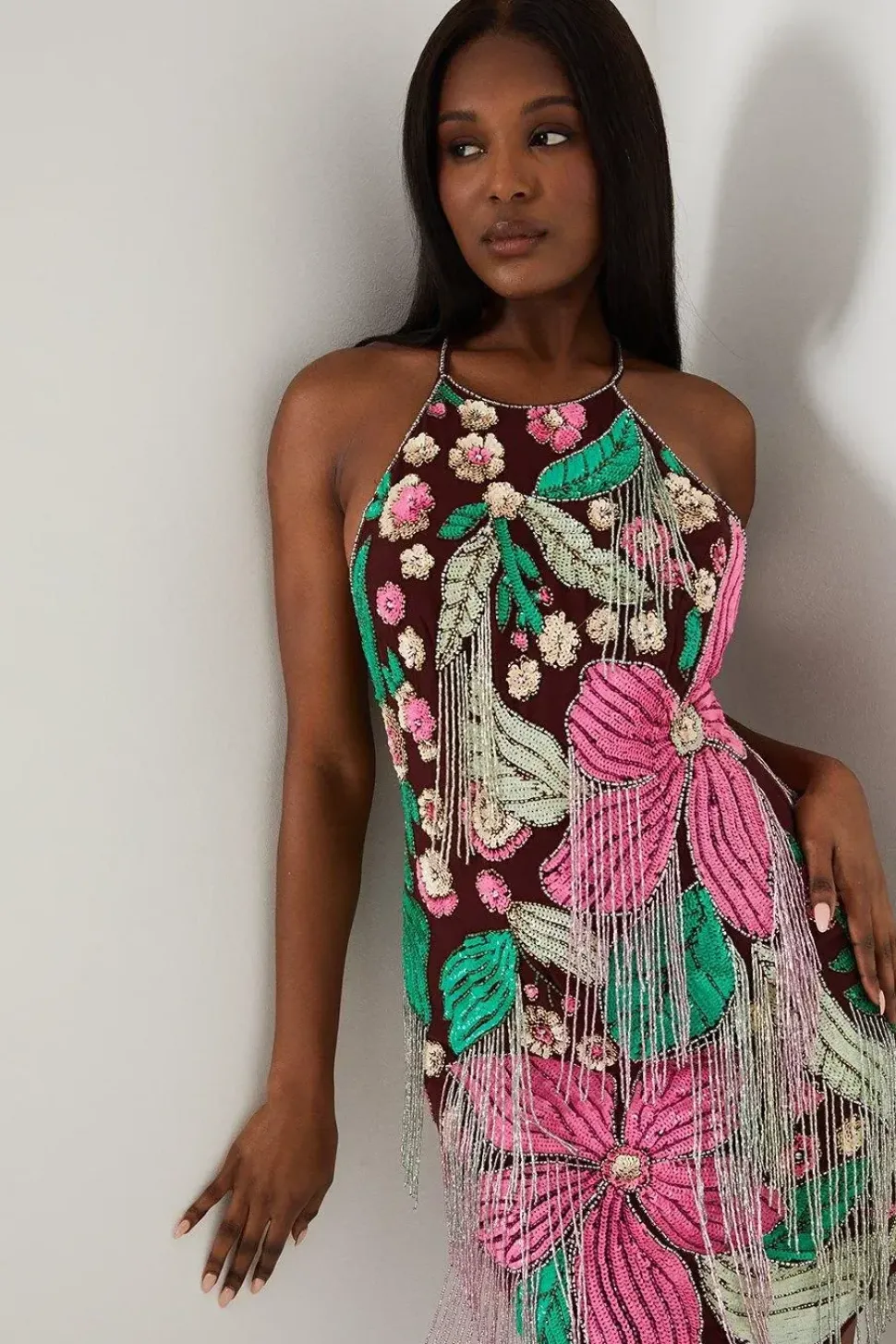Premium Hand Embellished Floral Mini Dress
