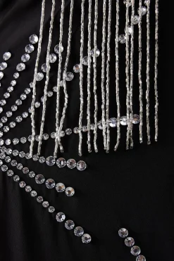 Premium Hand Embellished Sequin Bandeau Fringe Starburst Midi Dress