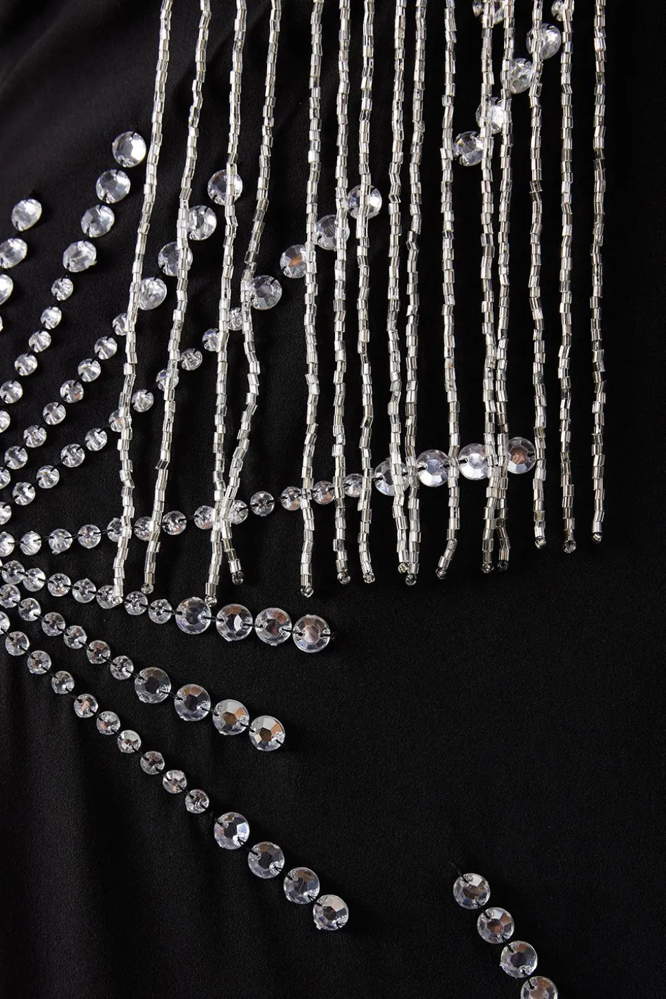 Premium Hand Embellished Sequin Bandeau Fringe Starburst Midi Dress