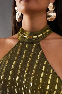 Premium Hand Embellished Sequin Notch Hem Mini Dress