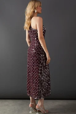 Premium Hand Embellished Sequin One Shoulder Midi Dress