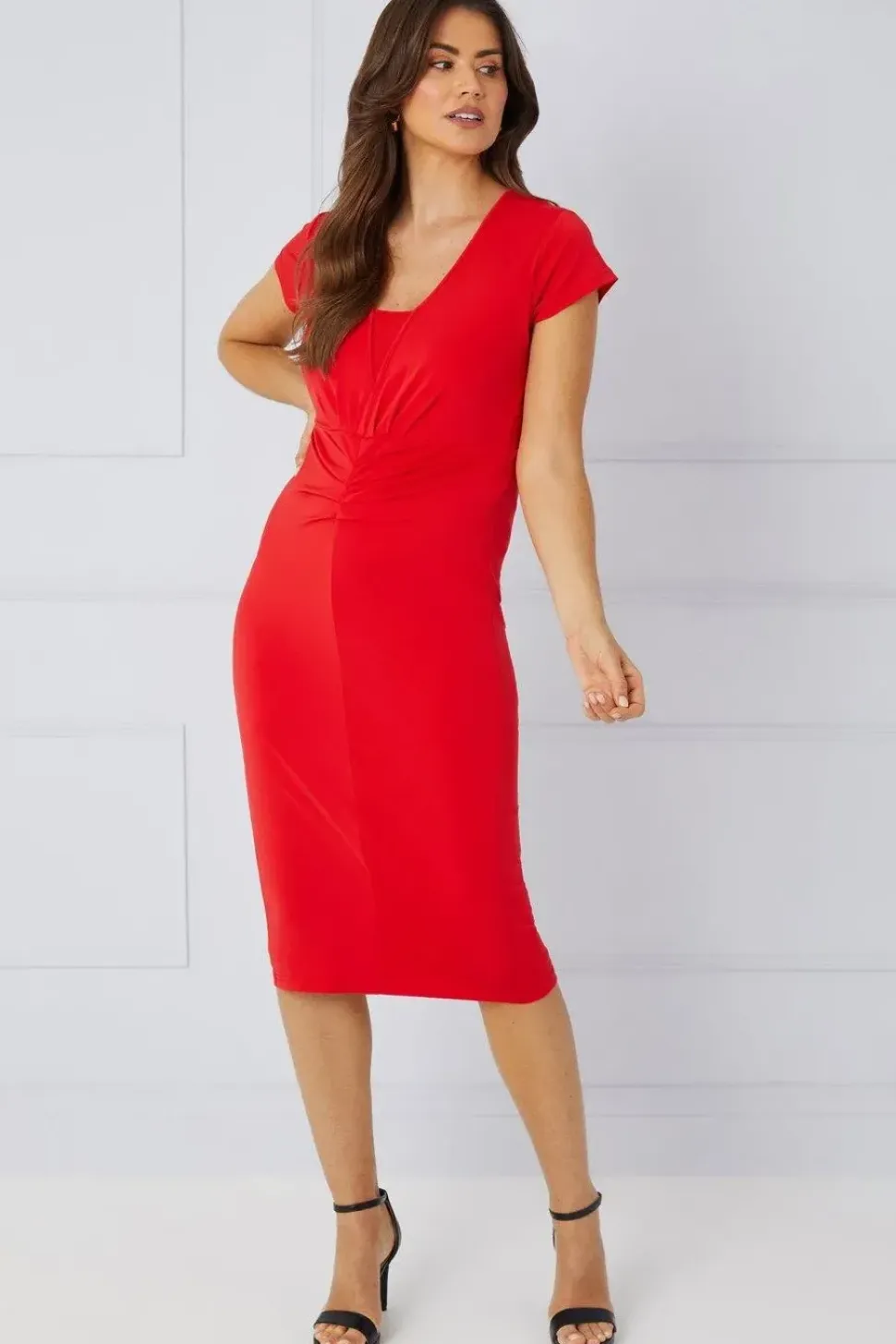 Premium Jersey Ruched Midi Dress