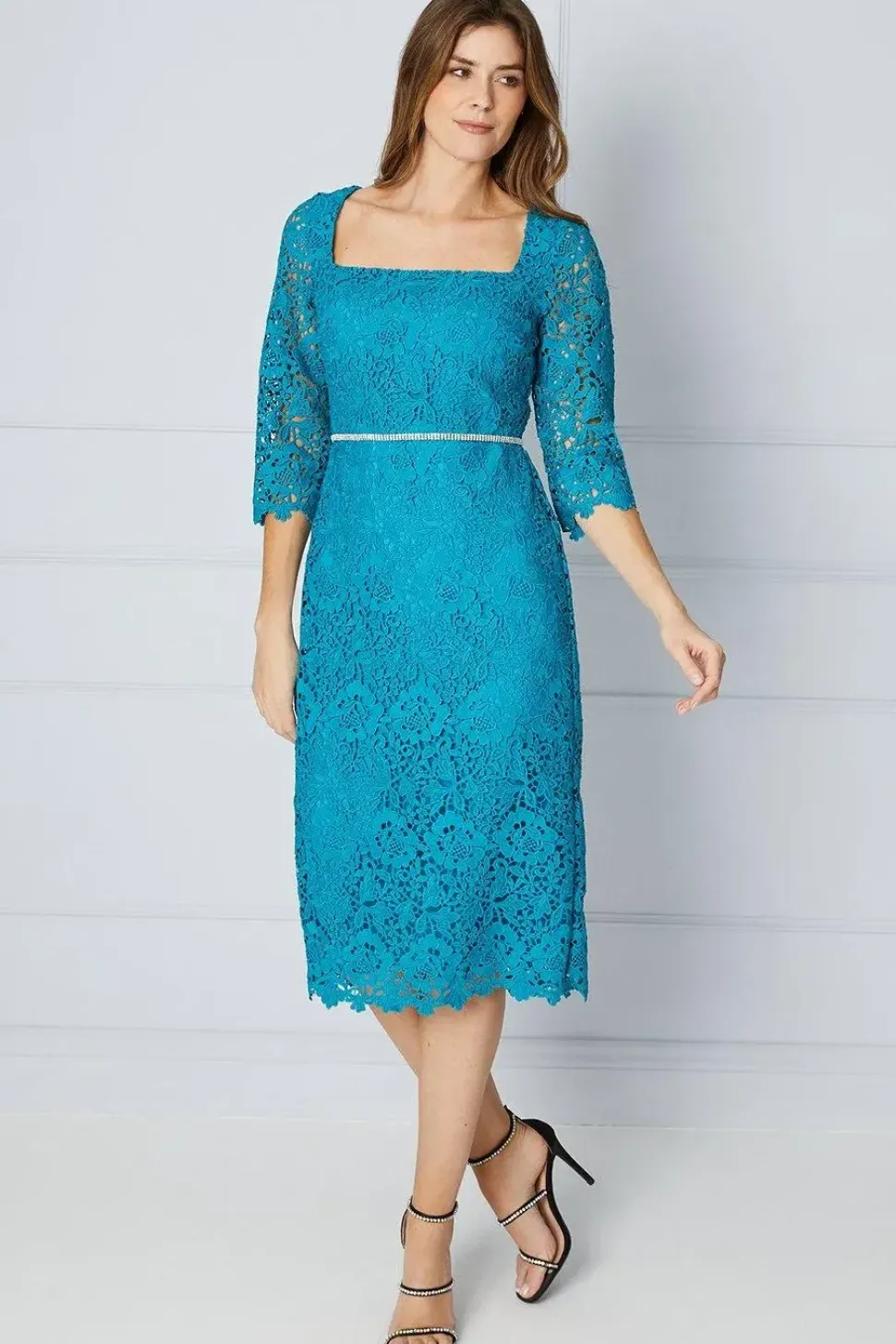 Premium Lace Embellished Waist Midi Dress