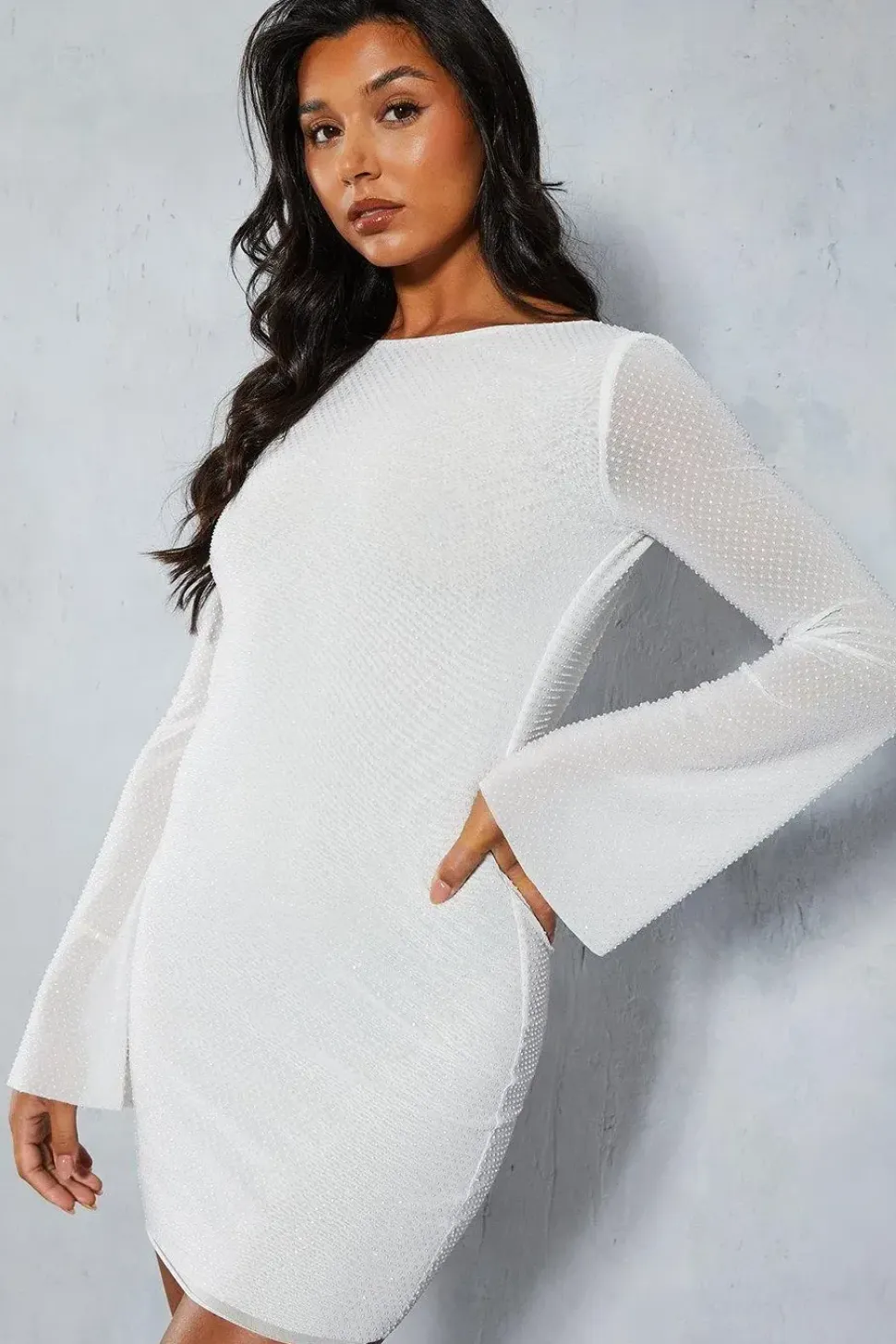 Premium Liquid Diamante Cowl Back Mini Dress