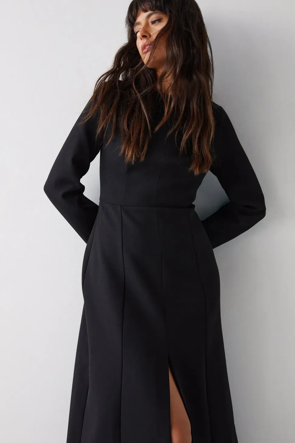 Premium Long Sleeve Tailored Midaxi Dress