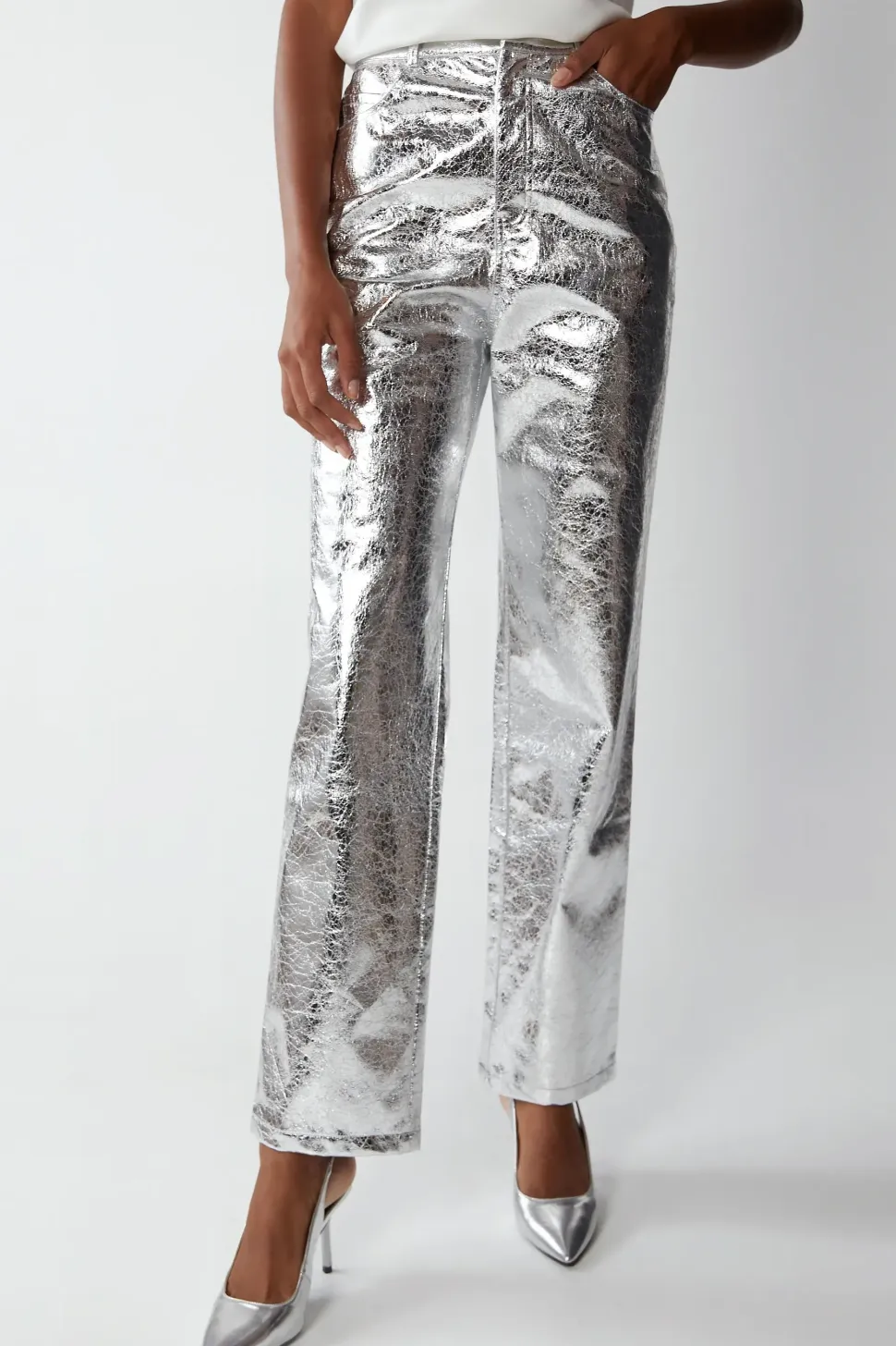 Premium Metallic Crackle Faux Leather Trouser