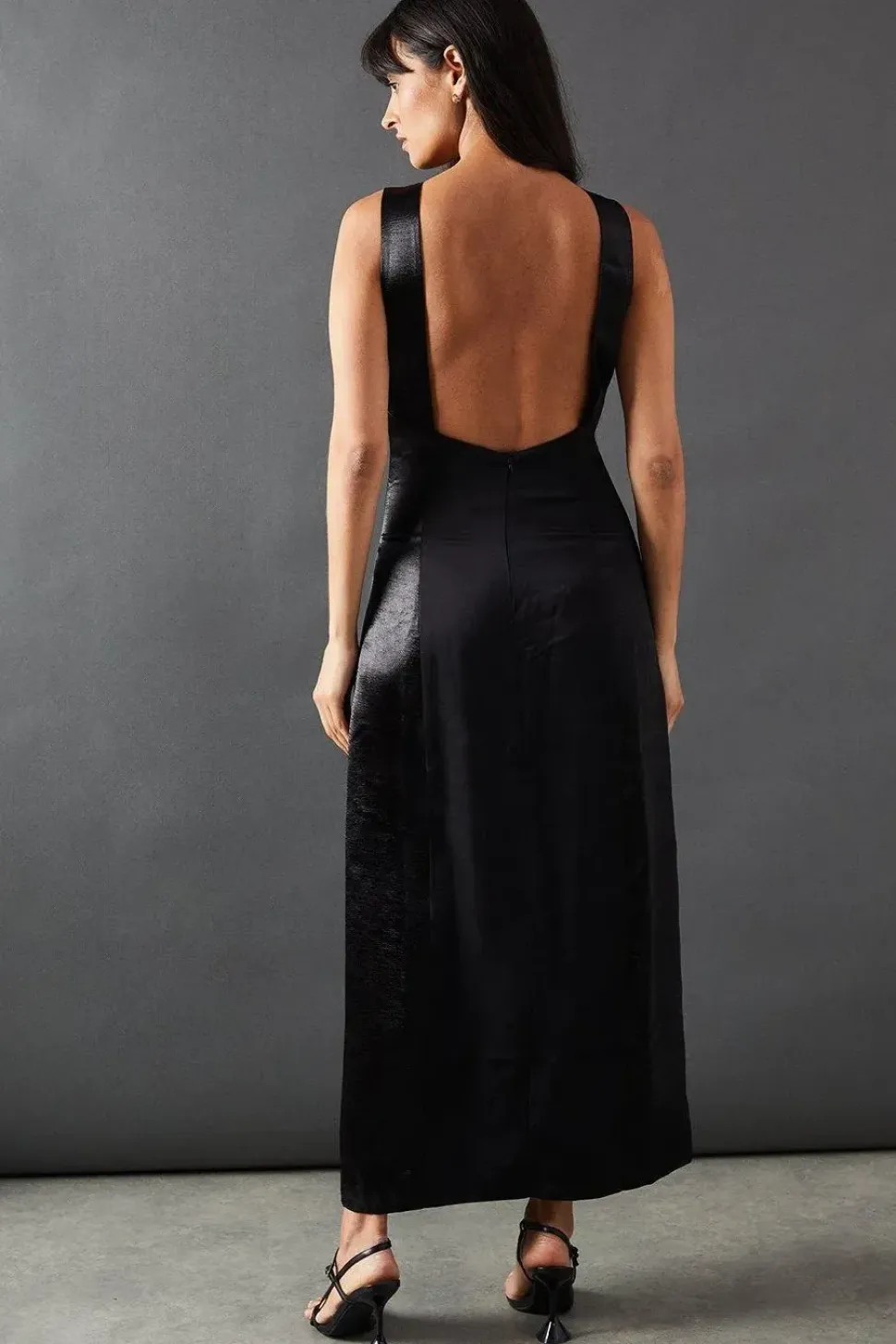 Premium Mixed Satin Panel Open Back Midi Slip Dress
