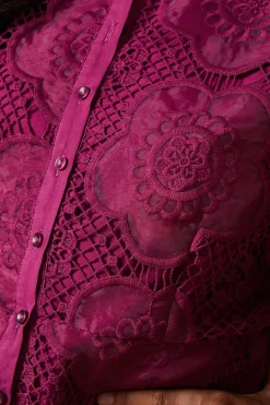 Premium Organza Lace Trim Mini Shirt Dress