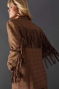 Premium Oversized Heritage Check Fringed Blazer
