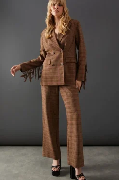 Premium Oversized Heritage Check Fringed Blazer