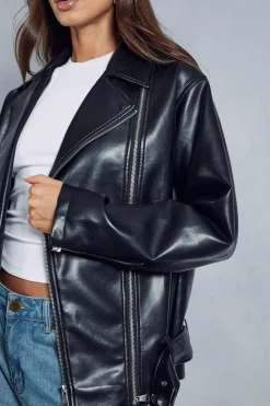 Premium Oversized Leather Look Biker Jacket