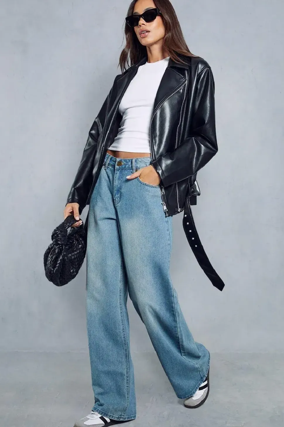 Premium Oversized Leather Look Biker Jacket