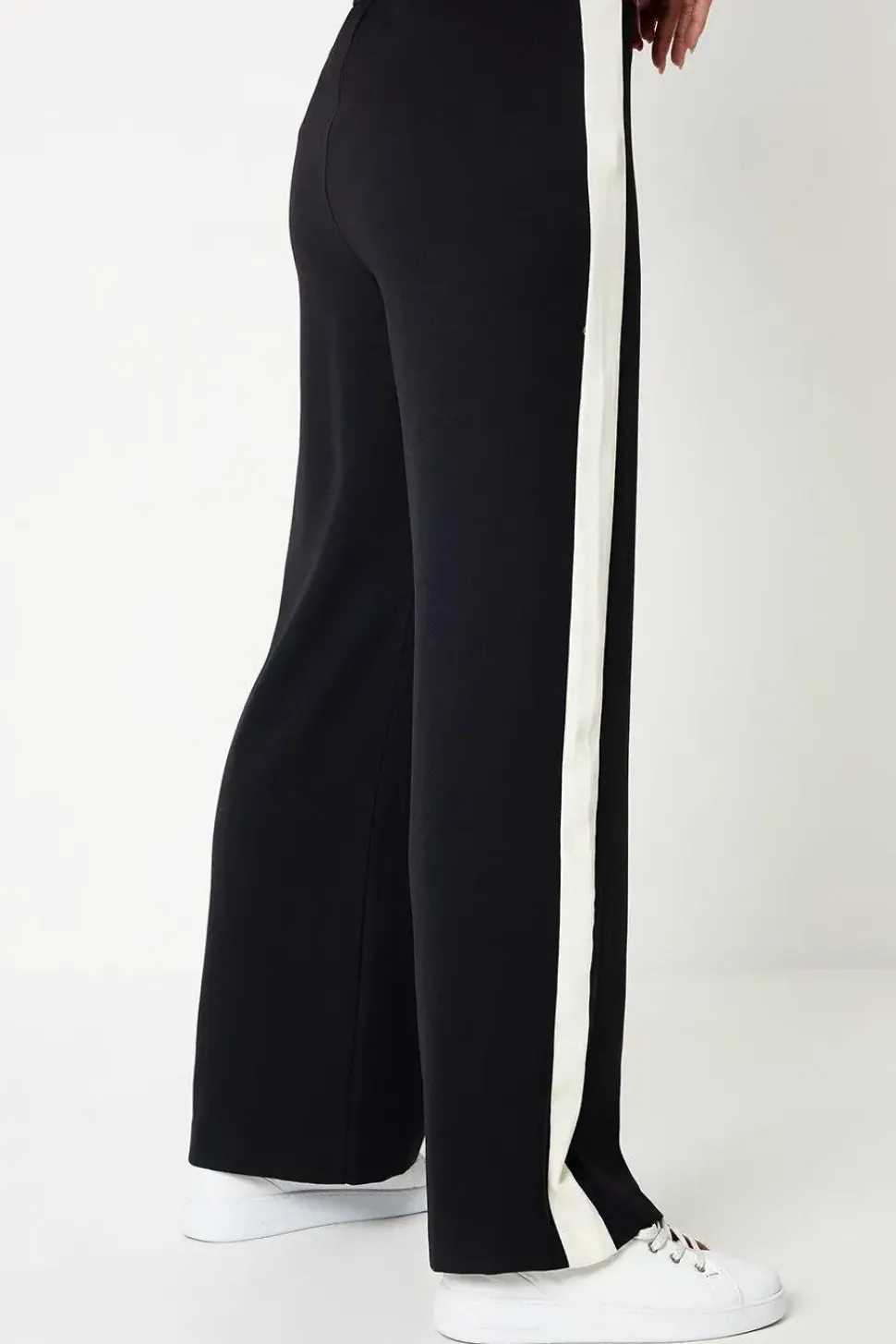 Premium Petite Side Stripe Elastic Wide Leg Trouser