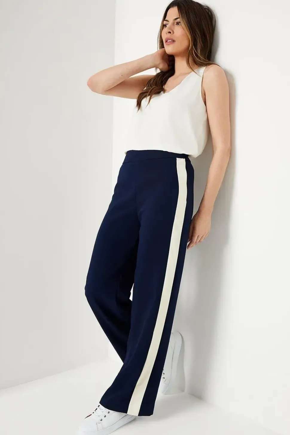 Premium Petite Side Stripe Elastic Wide Leg Trouser
