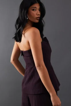 Premium Pinstripe Bandeau Fold Over Bandeau Top