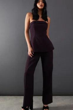 Premium Pinstripe Bandeau Fold Over Bandeau Top