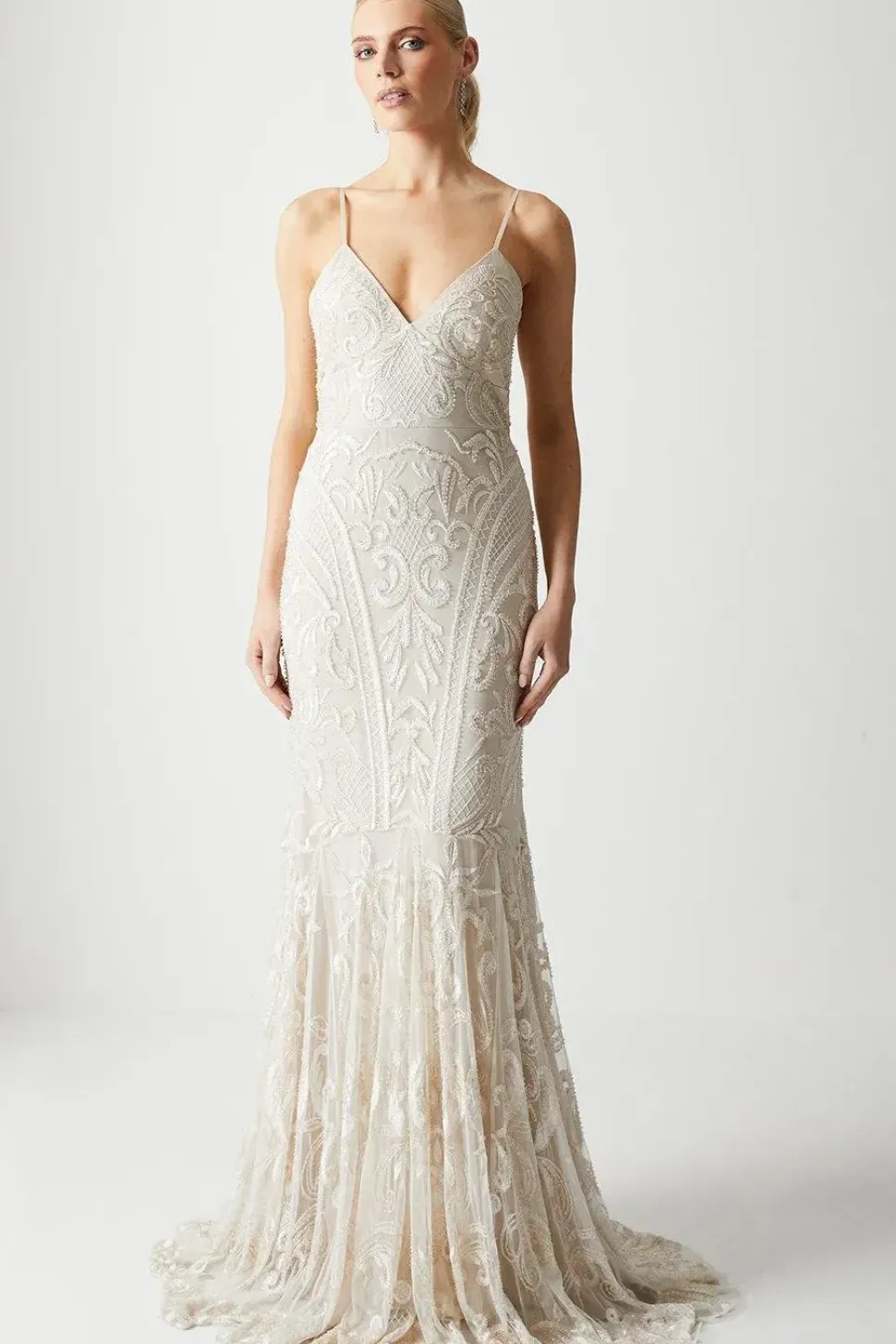 Premium Placement Beadwork Strappy Fishtail Wedding Dress