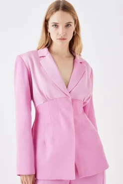 Premium Pleat Detail Contrast Satin Blazer