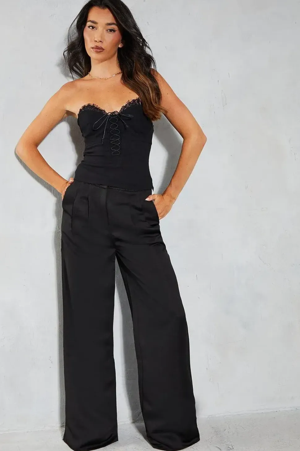 Premium Pleat Detail High Waisted Wide Leg Trouser