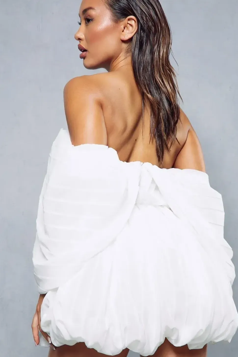 Premium Pleated Plunge Volume Sleeve Puffball Playsuit
