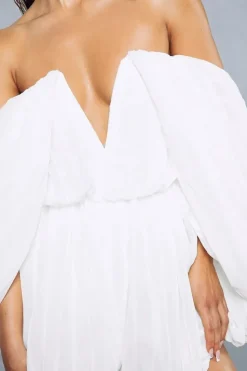 Premium Pleated Plunge Volume Sleeve Puffball Playsuit