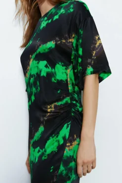 Premium Printed Midi Dress With Side Split