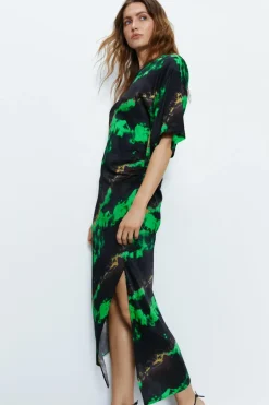 Premium Printed Midi Dress With Side Split