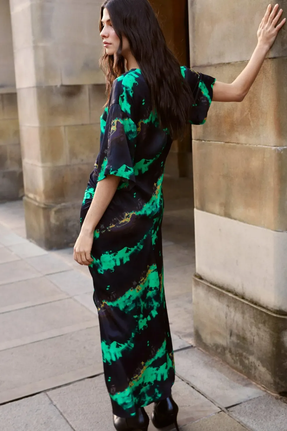 Premium Printed Midi Dress With Side Split