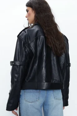 Premium Real Leather Buckle Detail Jacket