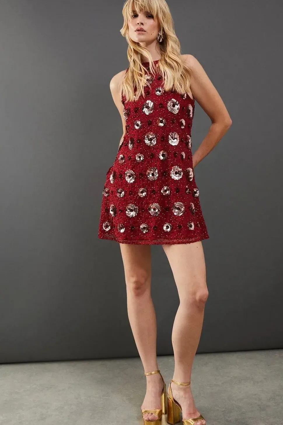 Premium Rose Hand Embellished Sequin Racer Mini Dress