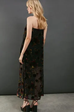 Premium Rose Velvet Bandeau Maxi Dress