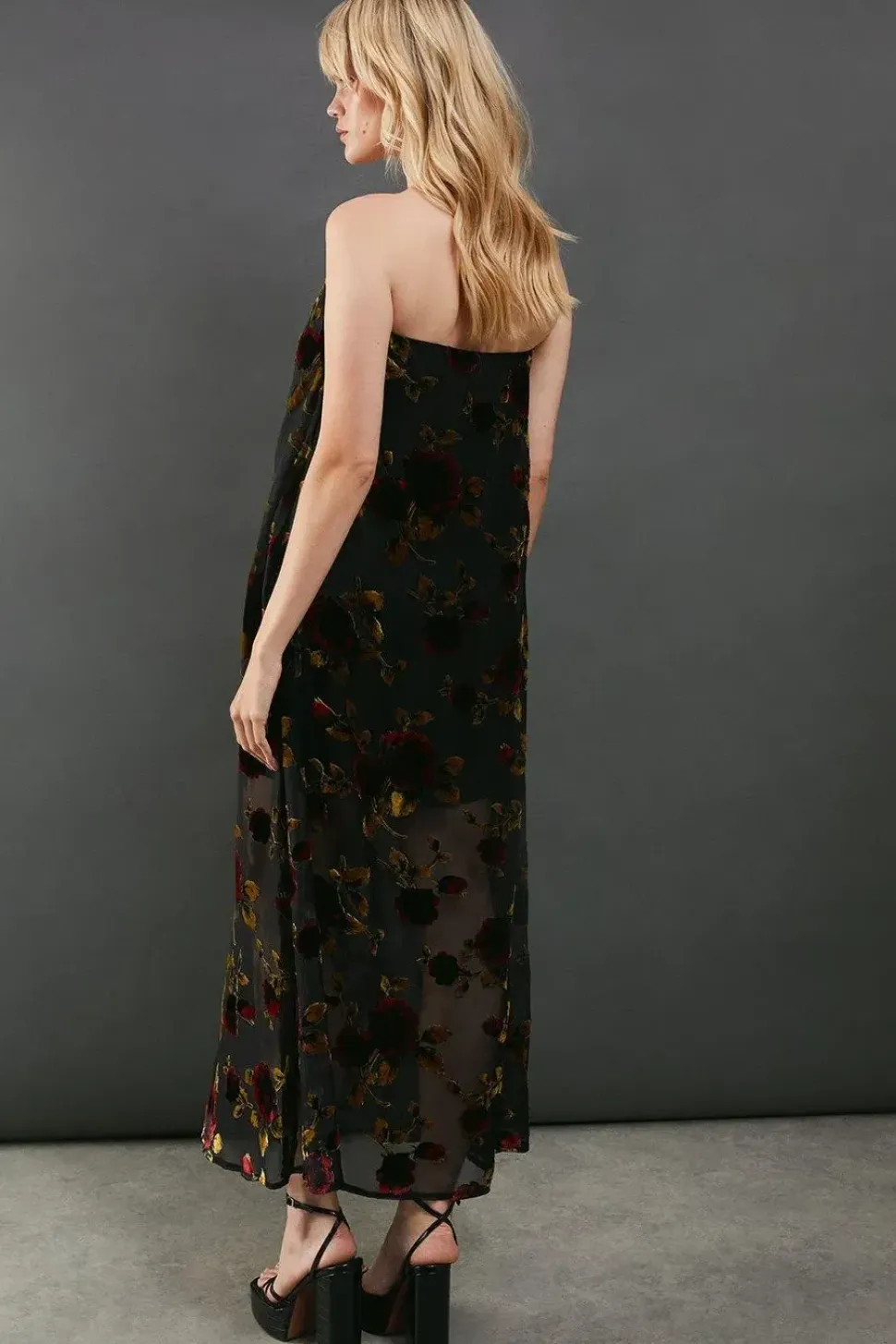 Premium Rose Velvet Bandeau Maxi Dress