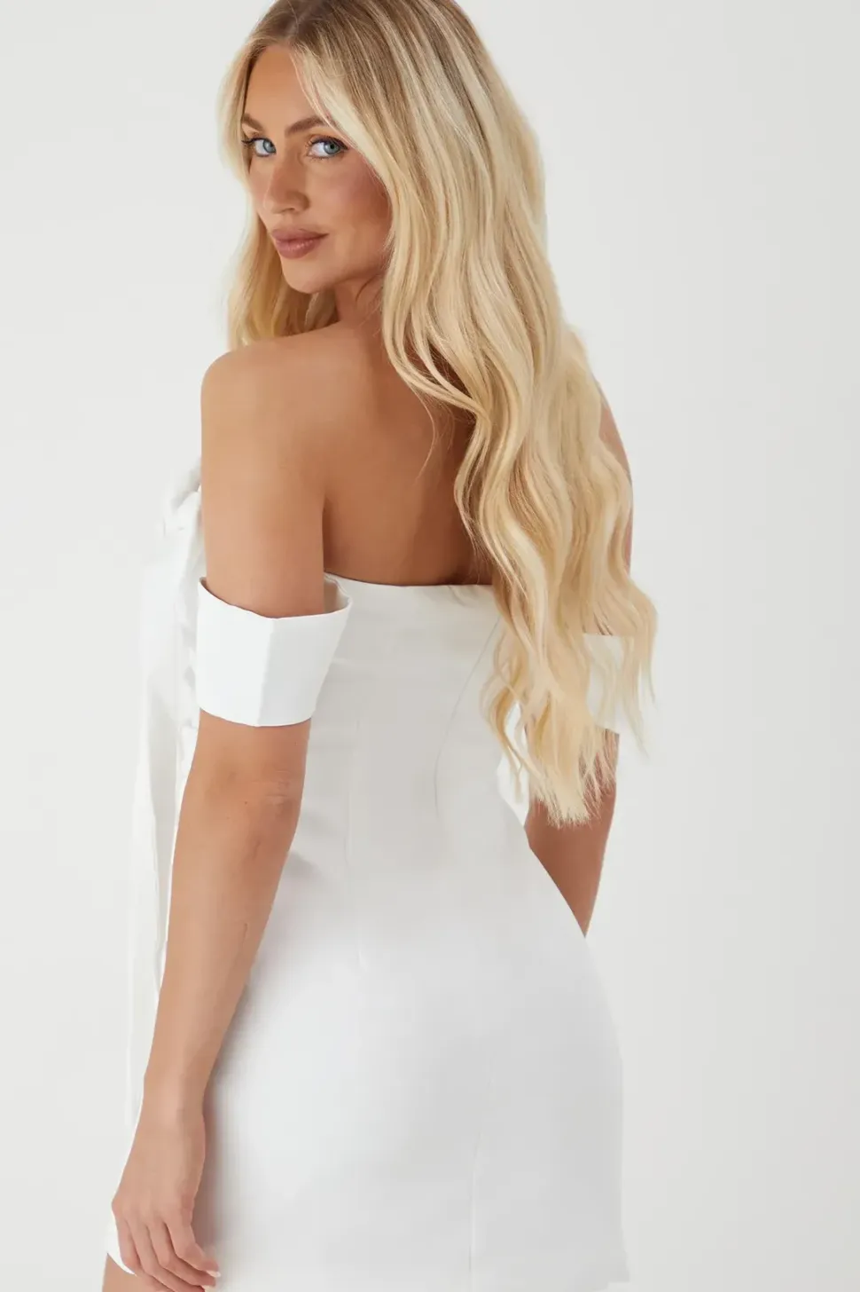 Premium Satin Bardot Bow Detail Bodycon Mini Dress