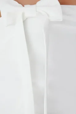 Premium Satin Bardot Bow Detail Bodycon Mini Dress