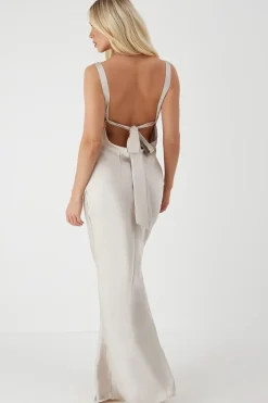 Premium Satin Cowl Neck Fishtail Maxi Dress