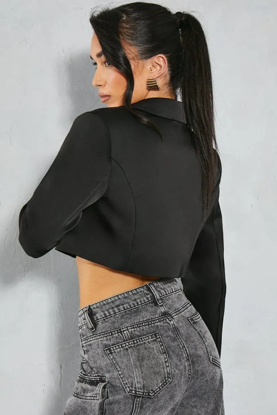 Premium Satin Cropped Blazer