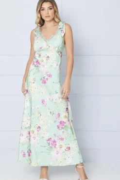 Premium Satin Lace Insert Tie Shoulder Midi Dress