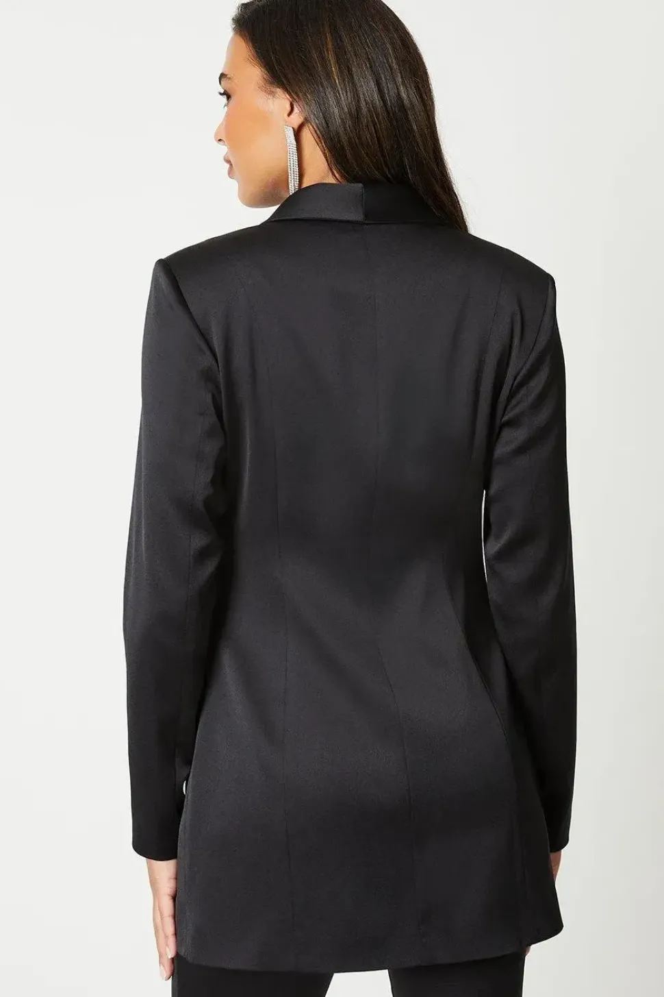 Premium Satin Long Line Double Breasted Blazer