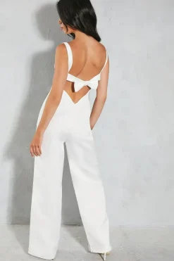 Premium Satin Sleeveless Bow Back Straight Leg Jumpsuit
