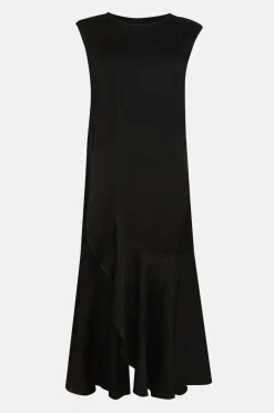 Premium Satin Sleeveless Midi Dress With Frill