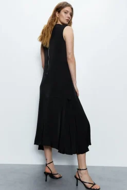 Premium Satin Sleeveless Midi Dress With Frill