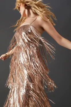 Premium Sequin Fringe Strappy Midi Dress