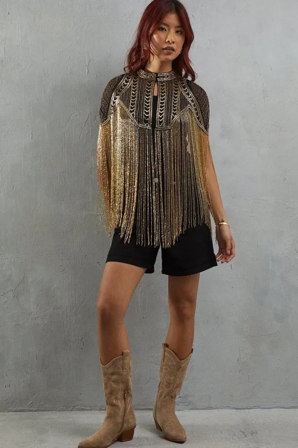 Premium Star Sequin Embellished Fringe Cape
