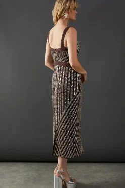 Premium Stud Embellishment Midi Slip Dress