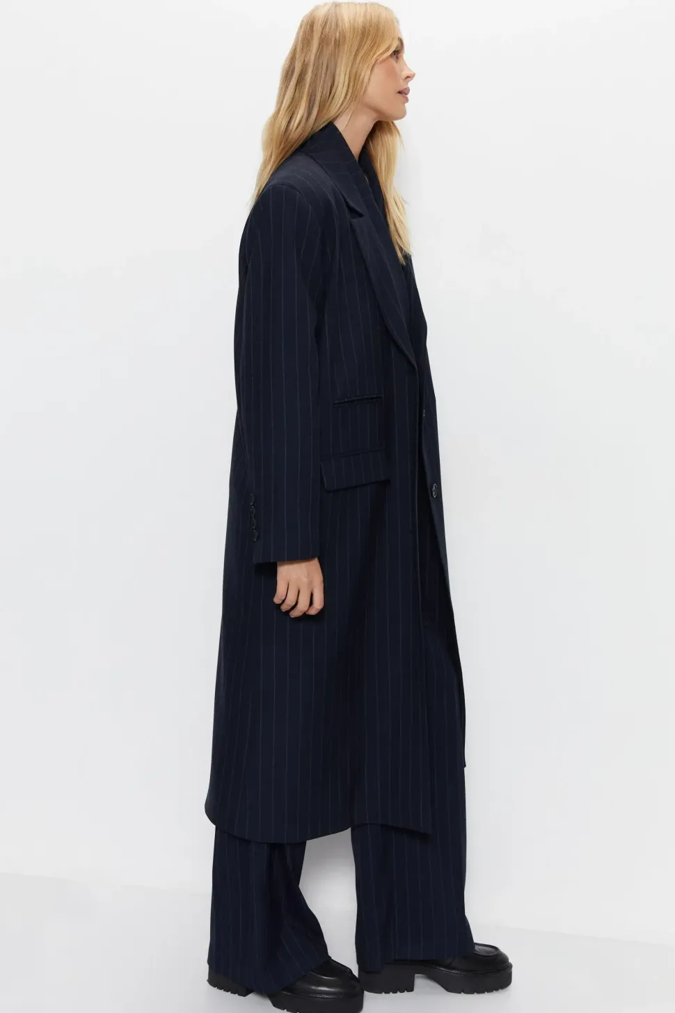 Premium Tailored Pinstripe Duster Coat