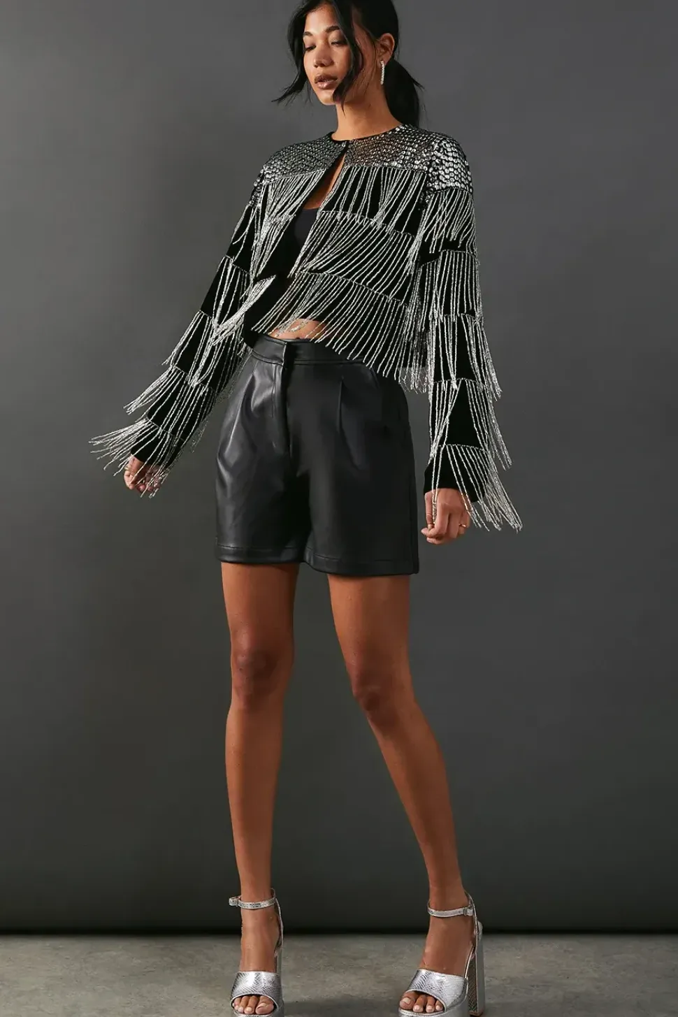 Premium Velvet Hand Embellished Sequin Fringe Jacket