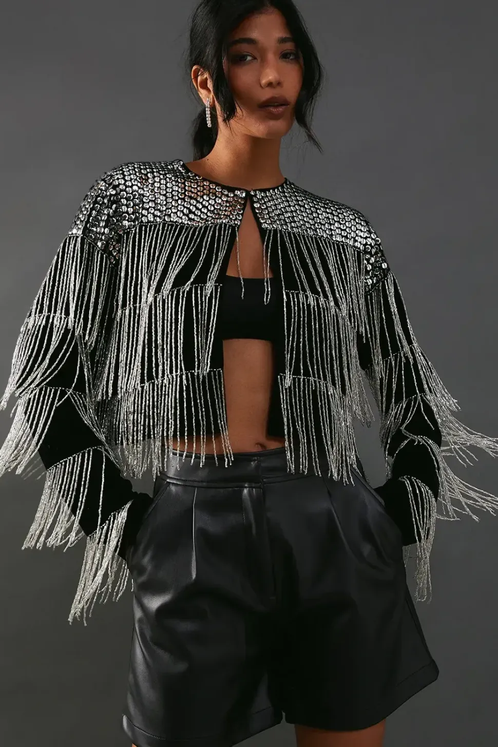 Premium Velvet Hand Embellished Sequin Fringe Jacket