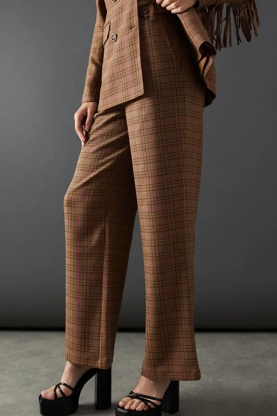 Premium Wide Leg Heritage Check Trousers