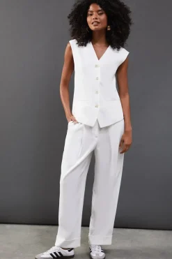Premium Wide Leg Turn Up High Waisted Trouser