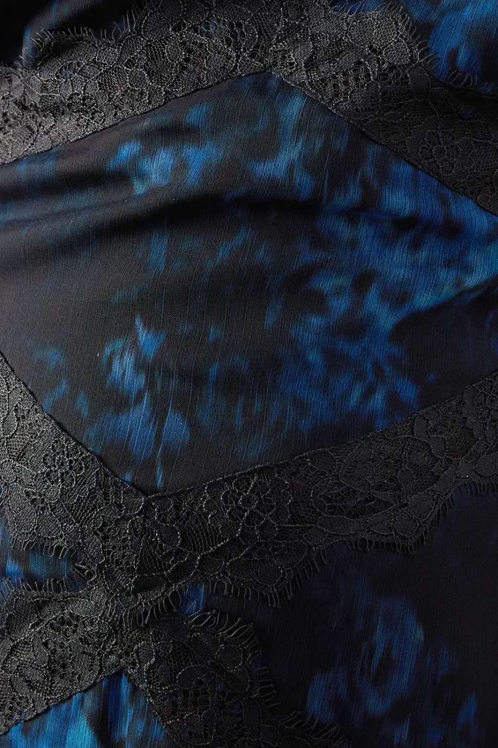 Print Chiffon Lace Insert Midi Dress